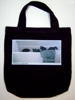 photo of black tote back with photo of black cats