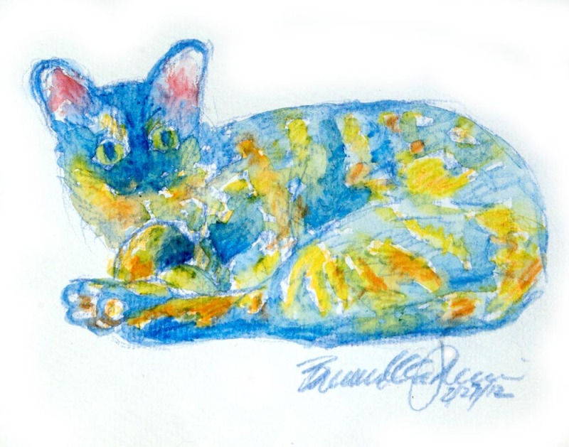 watercolor of tortoiseshell cat