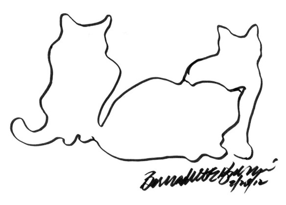 line drawing of three cats 