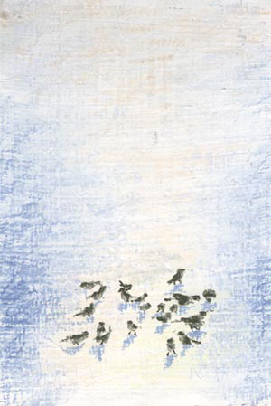 pastel painting of birds in snow