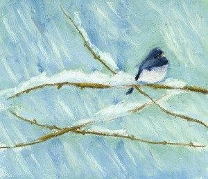 painting of junco on snowy branch