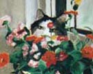 pastel painting of a cat with flowers