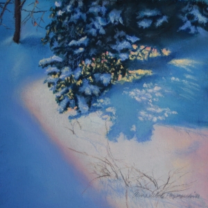 pastel painting of snow in morning