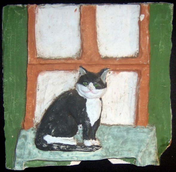 Ceramic tile with cat