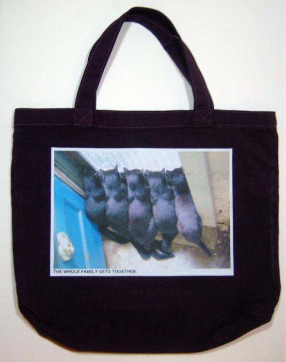 black tote bag with five cats