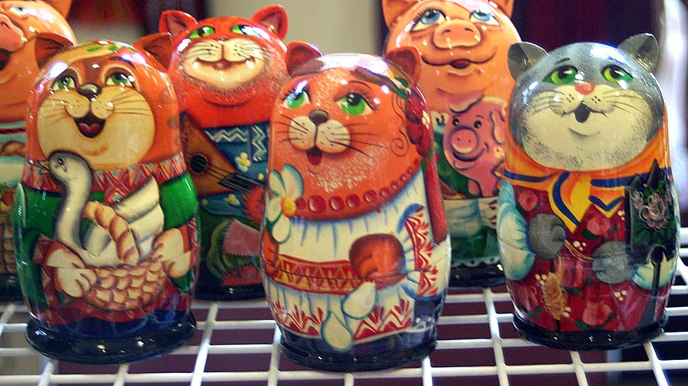 painted wooden matryoshka kitties
