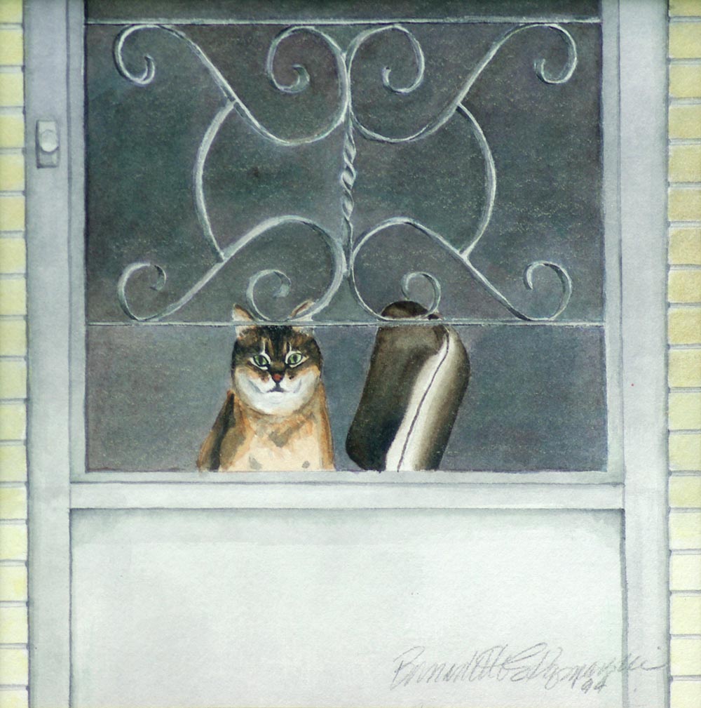 painting of cat at door