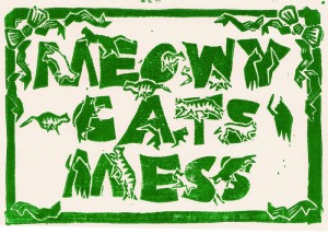 meowy cats mess in green
