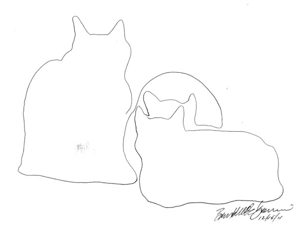 line drawing of three cats