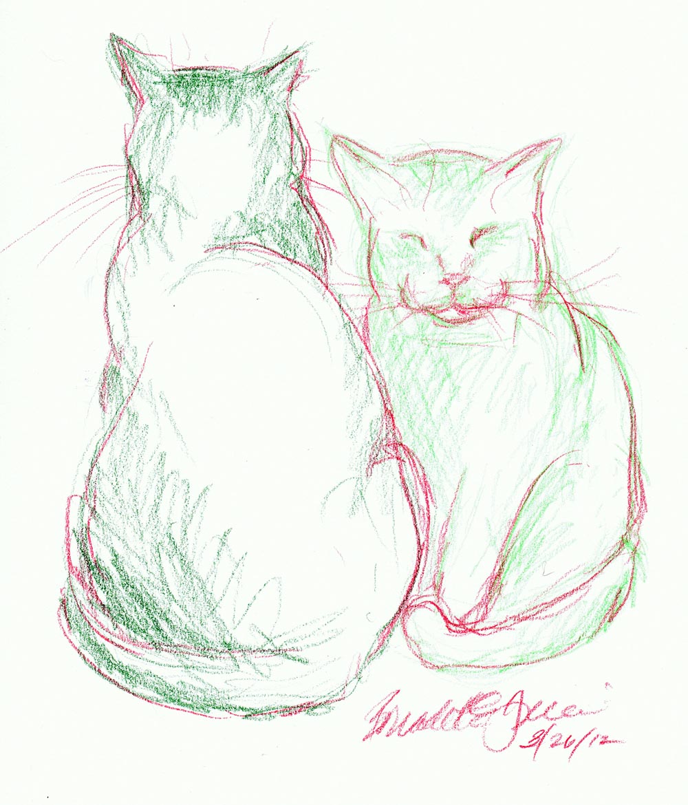 Colored pencil sketch of two cats