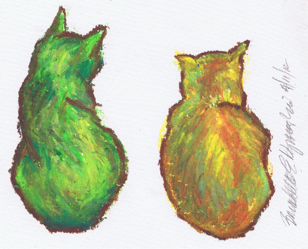 oil pastel sketch of two cats